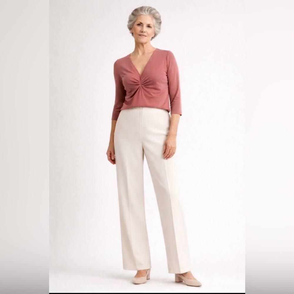 JOSEPH RIBKOFF 🇨🇦 Cream Wide Leg Sz 12 Front Zipper Dress Pants Trousers